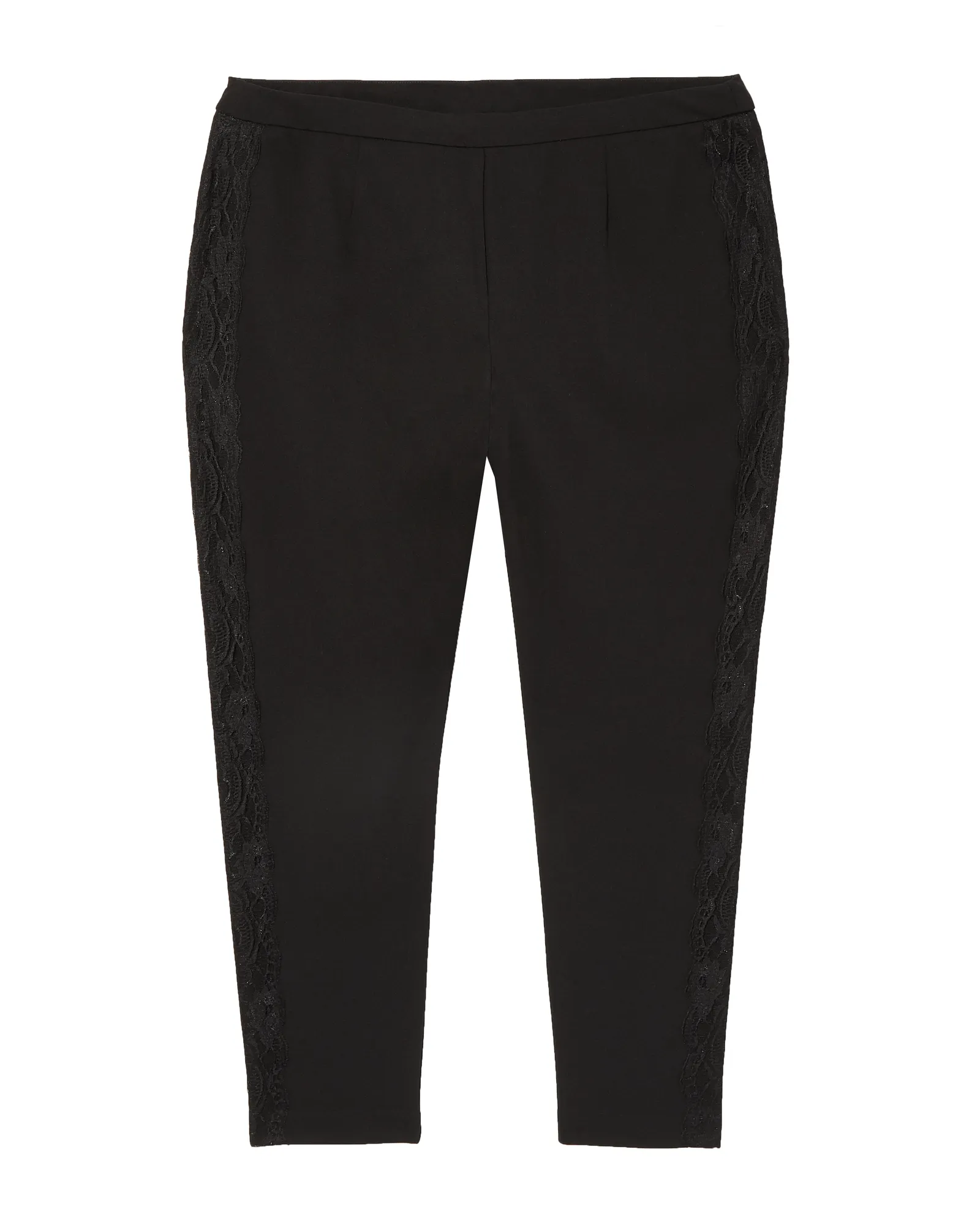 Antalya Pull On Ankle Pant w/ Lace Applique | Black