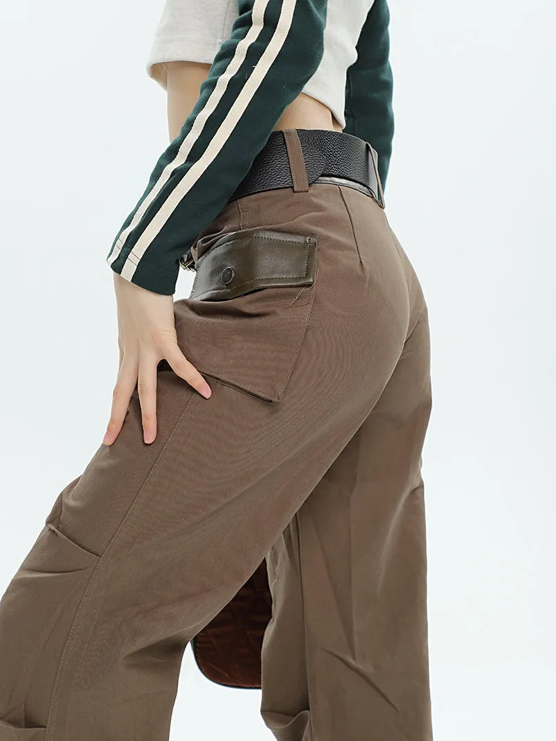 Brynn Solid Color Brown Multi Pocket Flare Pants