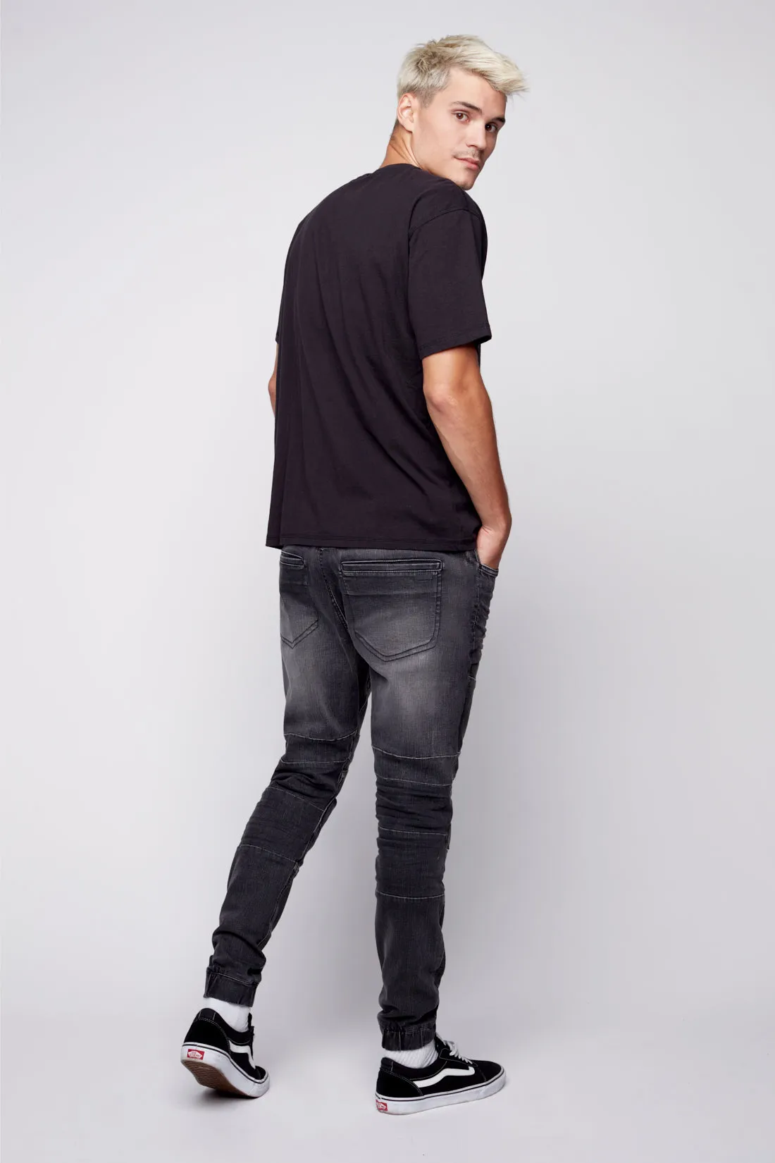 JACKSON - 5 Pocket Moto Pintuck Jogger - Dark Grey Wash