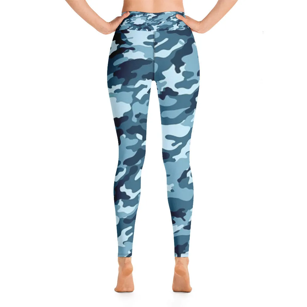 'Navy Camo' full-length yoga leggings