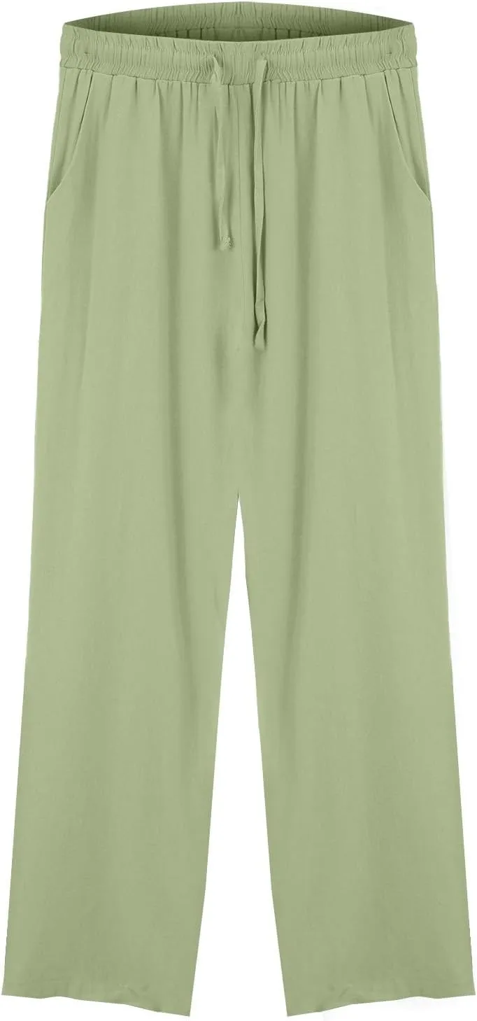 Wide Leg Linen Pants Women Palazzo Trousers Summer Casual Vacation Trousers Lounge Pant with Pockets
