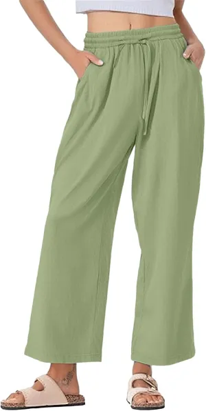 Wide Leg Linen Pants Women Palazzo Trousers Summer Casual Vacation Trousers Lounge Pant with Pockets